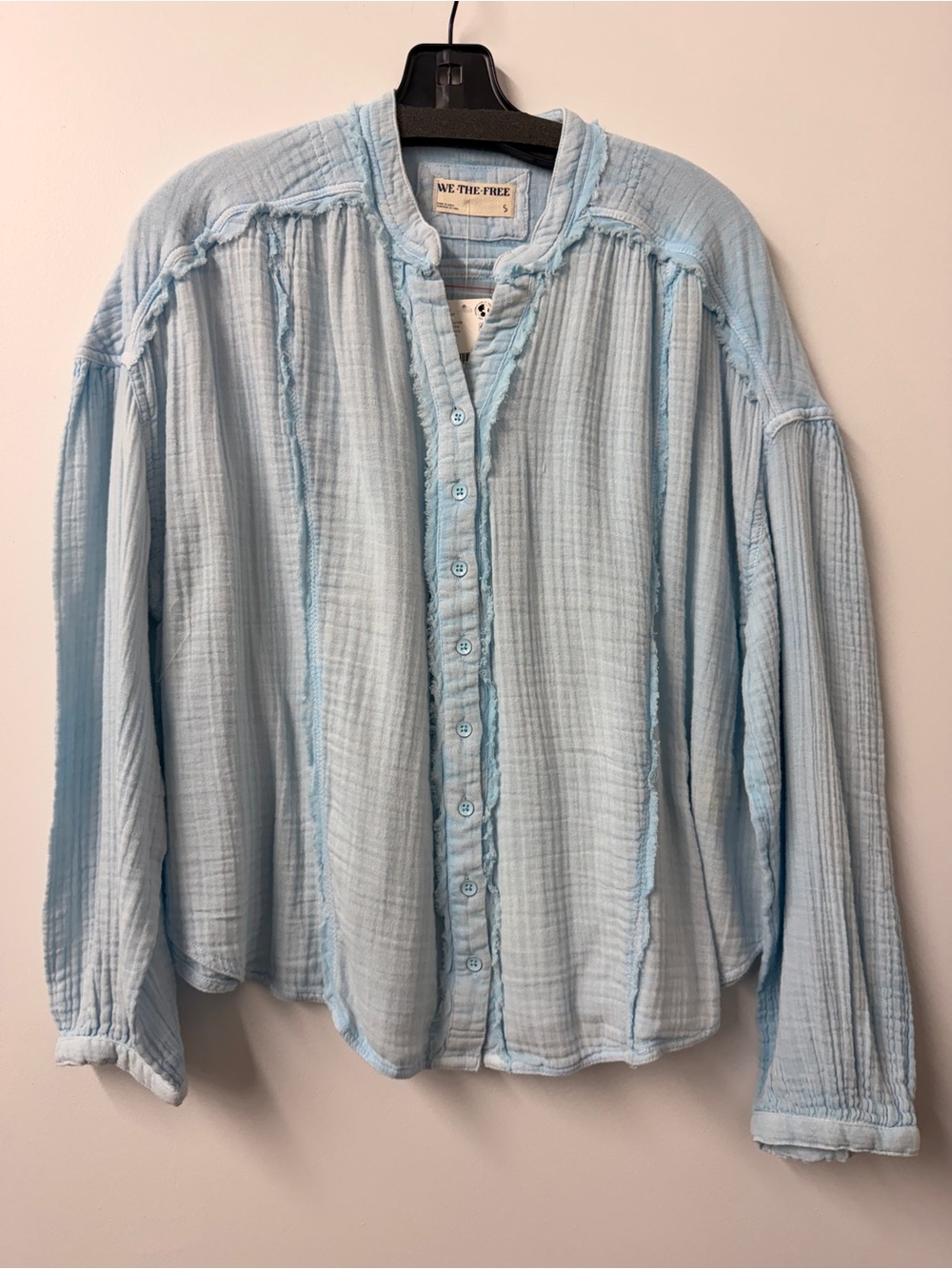 Free People We The Free Valley Double Cloth Shirt in Ice Water - Picture 3 of 8